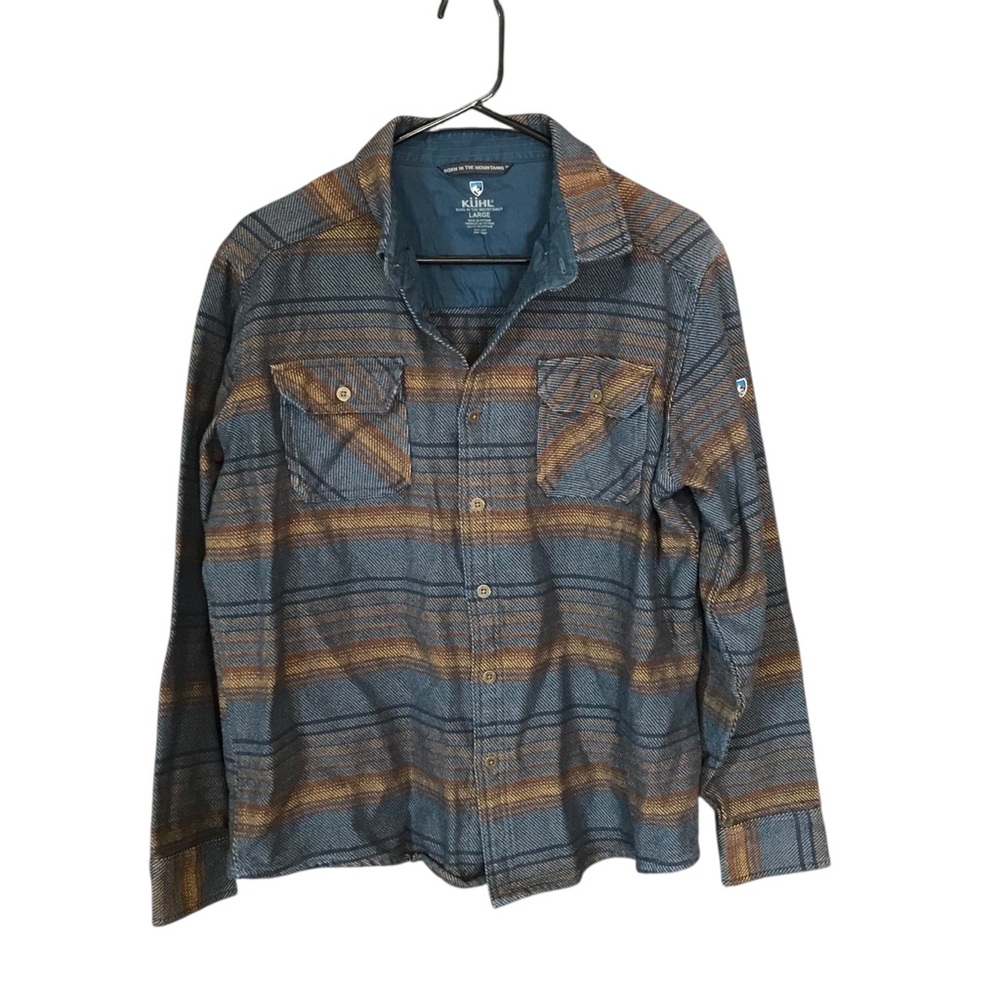 Kuhl plaid heavyweight shirt men L brown blue Shacket gorpcore style 7334